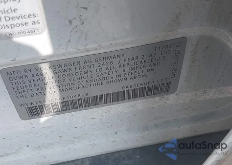 2006 Volkswagen Passat 2.0T из США, поврежденный, VIN WVWEK93C06P104868